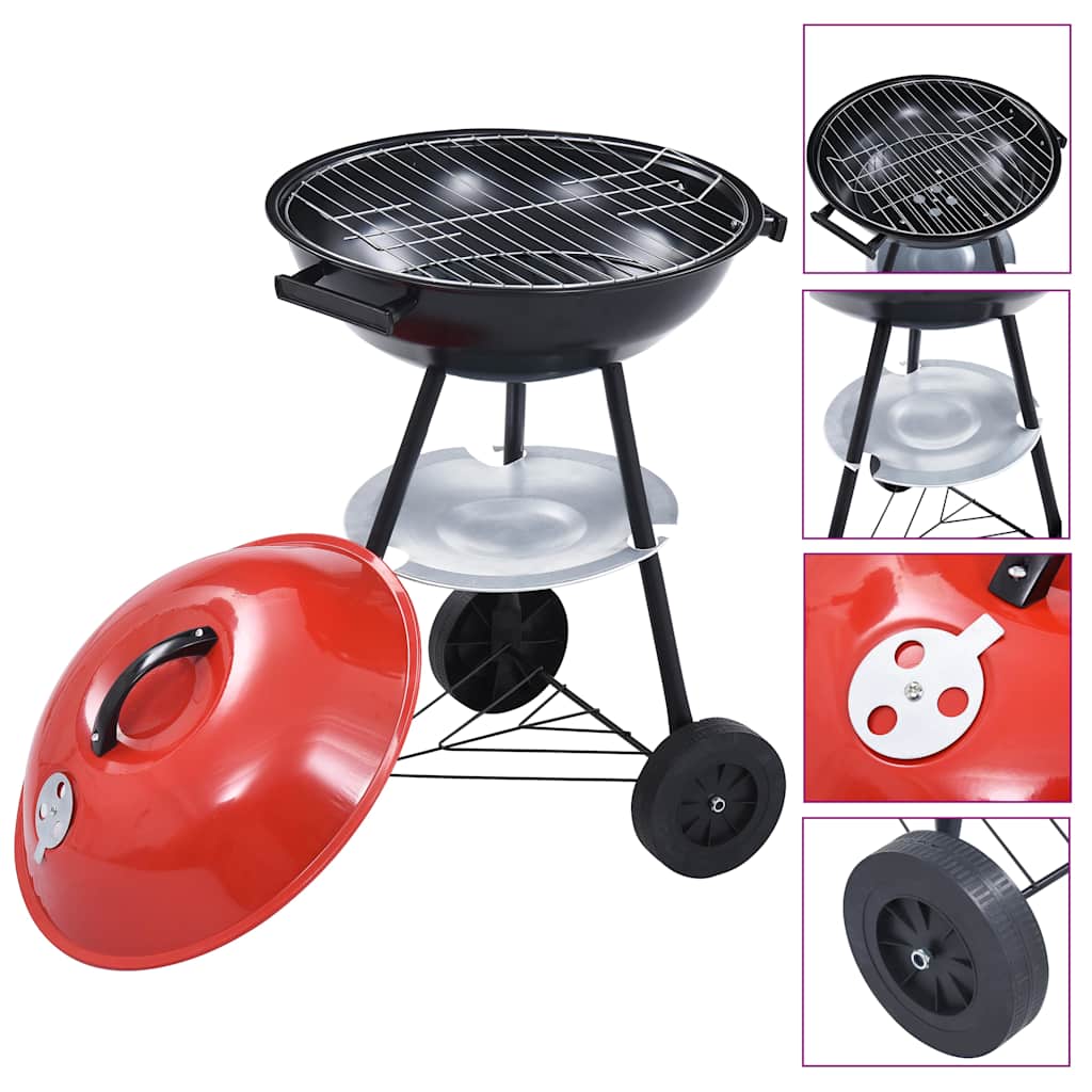 Outdoor Grills XXL Charcoal Kettle BBQ Grill Portable Barbecue Wheels Lid LED