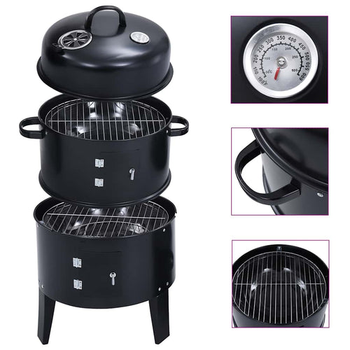 3-In-1 Charcoal Smoker Bbq Grill 40X80 Cm