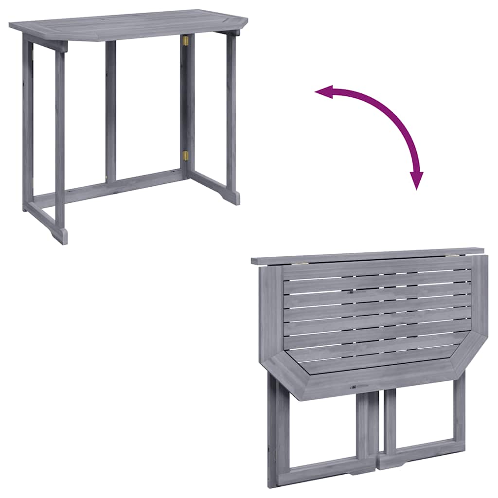 Outdoor Table Folding Balcony 90X50X74 Cm Solid Acacia Wood brown grey Foldable