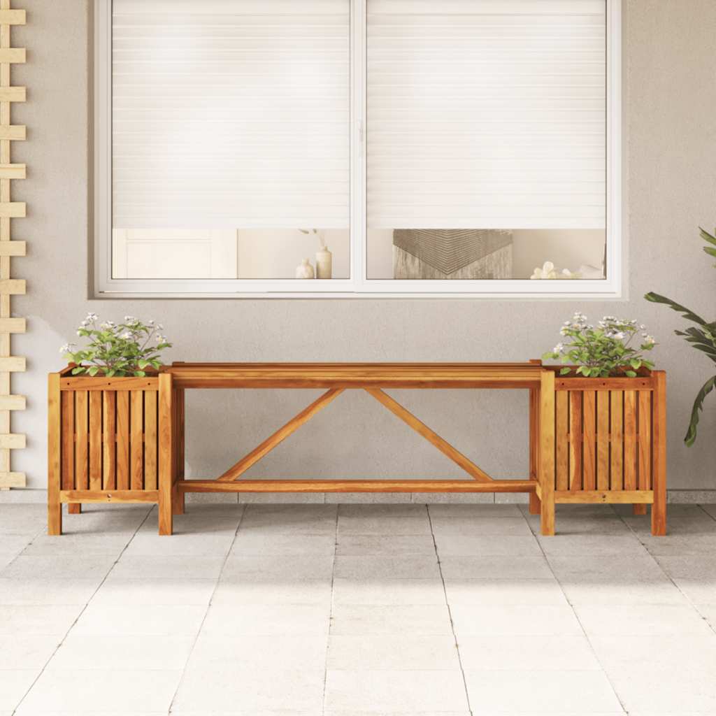 Garden Bench With 2 Planters Solid Acacia Wood
