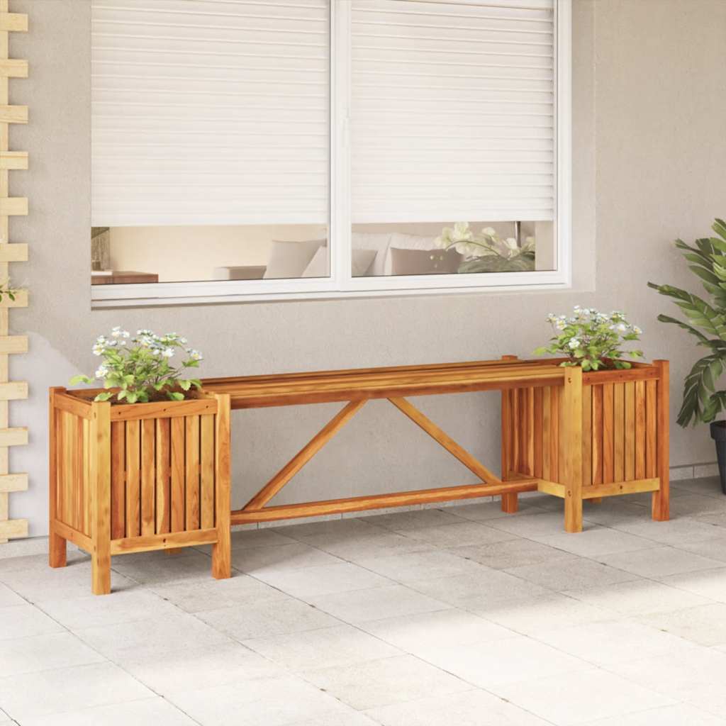 Garden Bench With 2 Planters Solid Acacia Wood