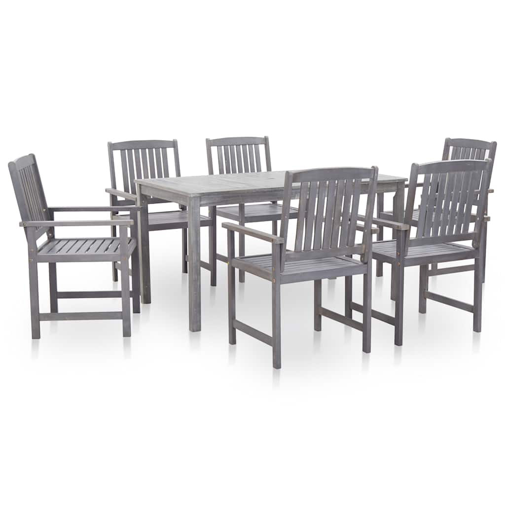 Outdoor Furniture Set 7 Piece Dining Solid Acacia Wood brown grey 140 cm