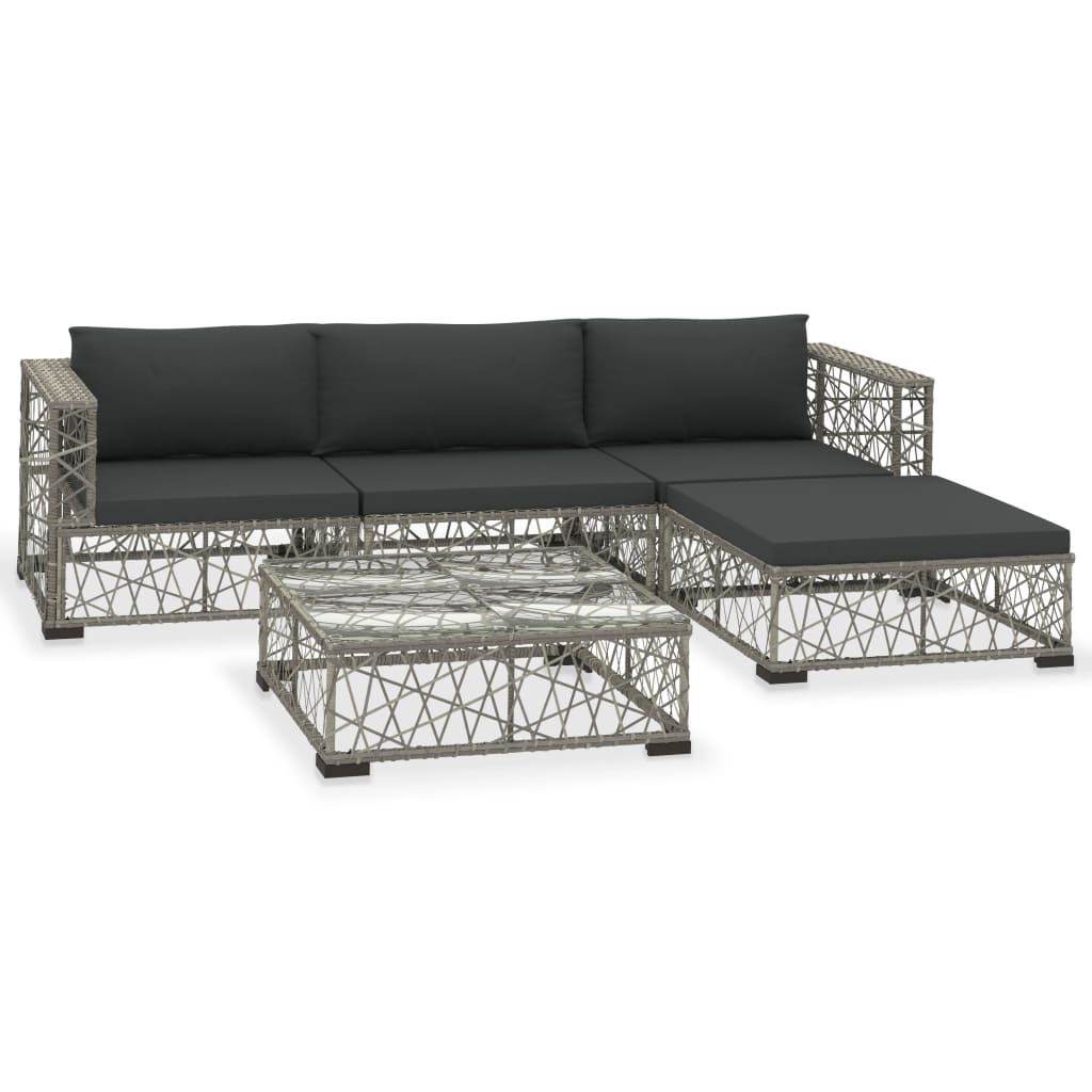 5 Piece Garden Lounge Set With Cushions Poly Rattan Grey