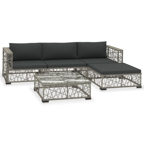 5 Piece Garden Lounge Set With Cushions Poly Rattan Grey