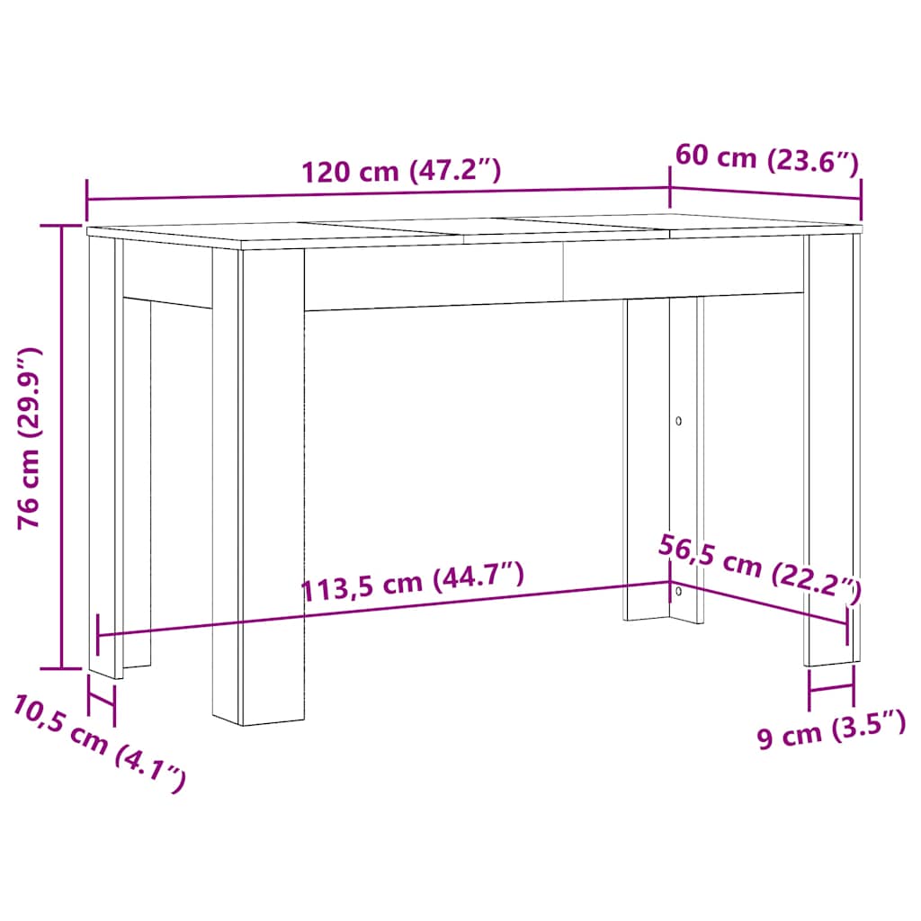 Dining Table 120X60X76 Cm Engineered Wood
