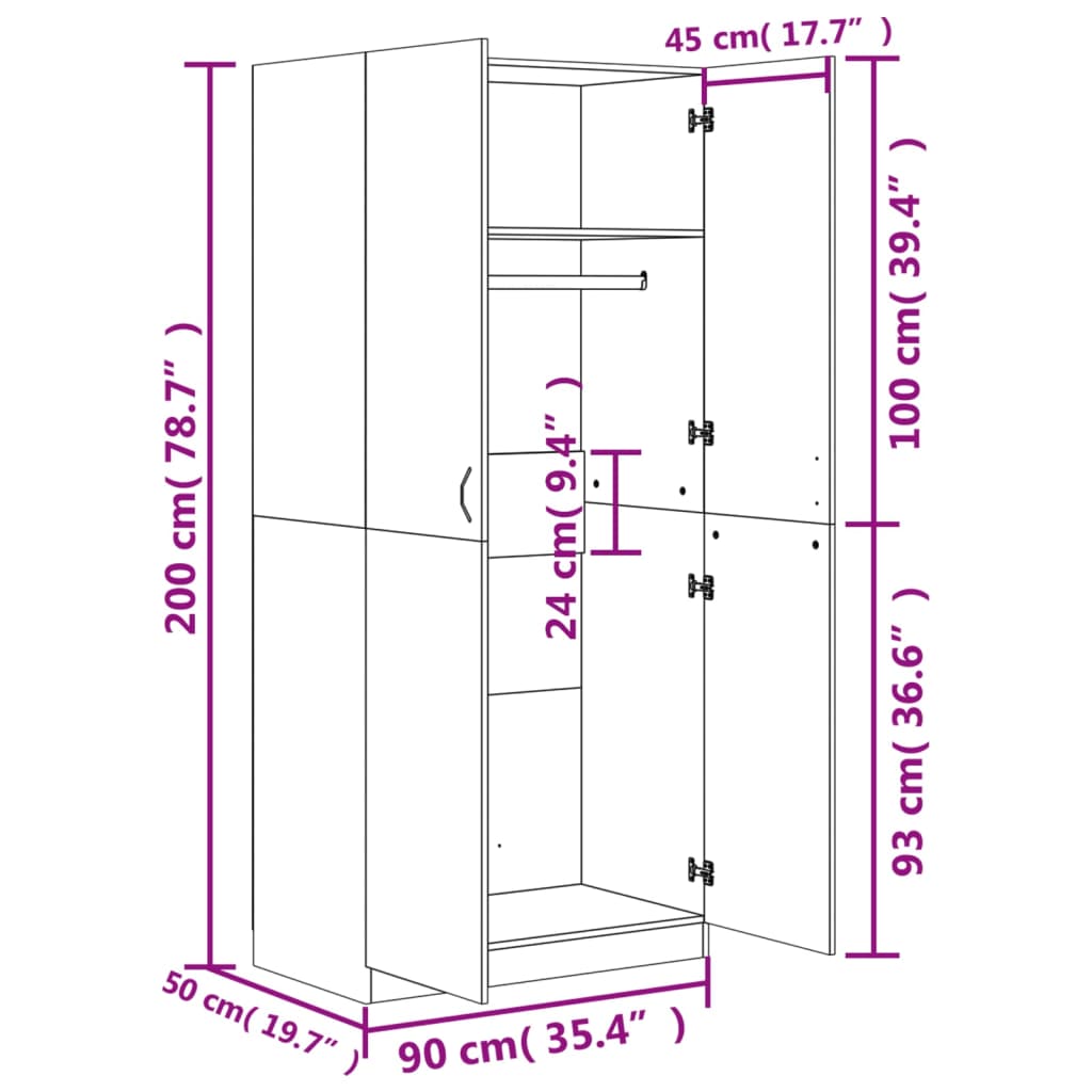 Wardrobe 90X52X200 Cm Engineered Wood
