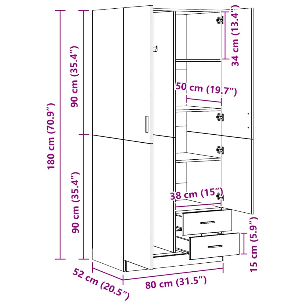 Wardrobe 80X52X180 Cm Engineered Wood