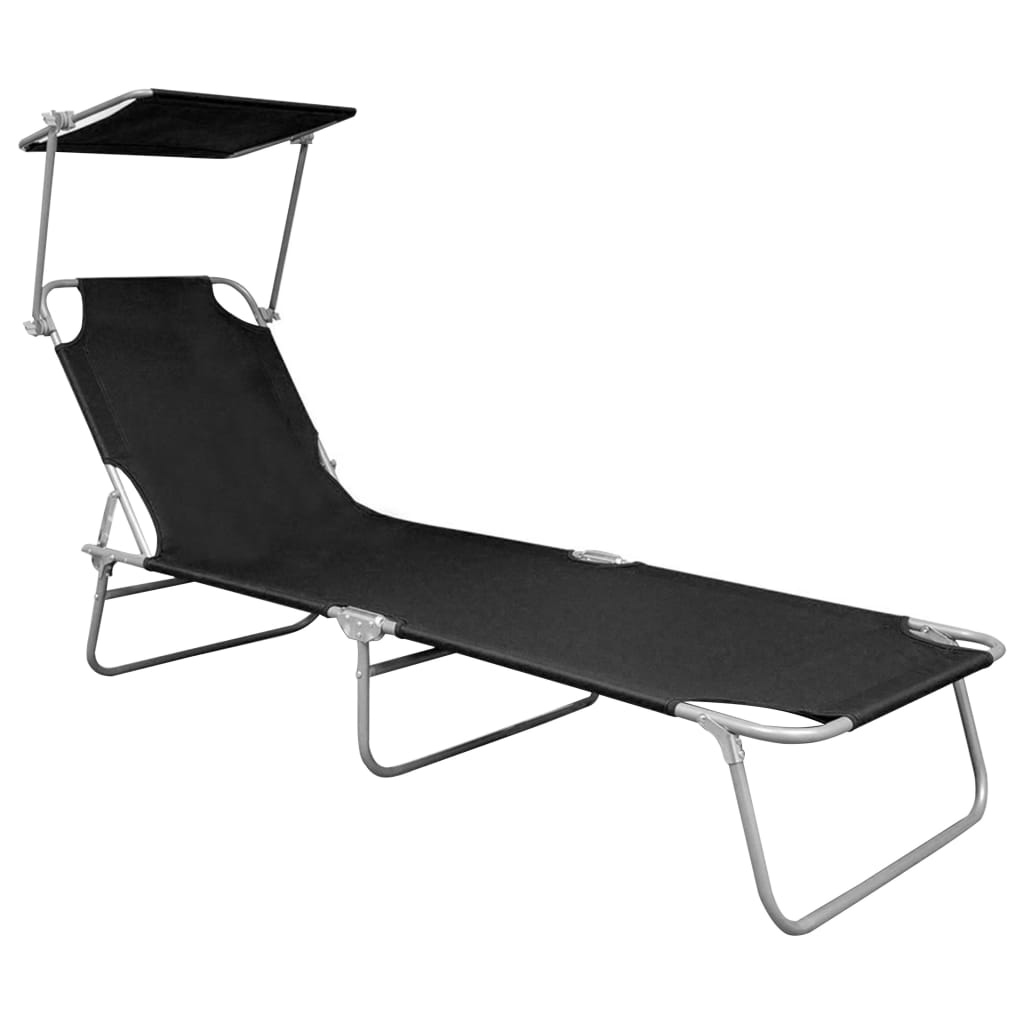 Folding Sun Lounger With Canopy Aluminium