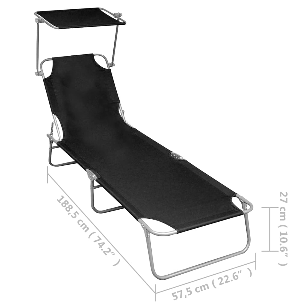 Folding Sun Lounger With Canopy Aluminium