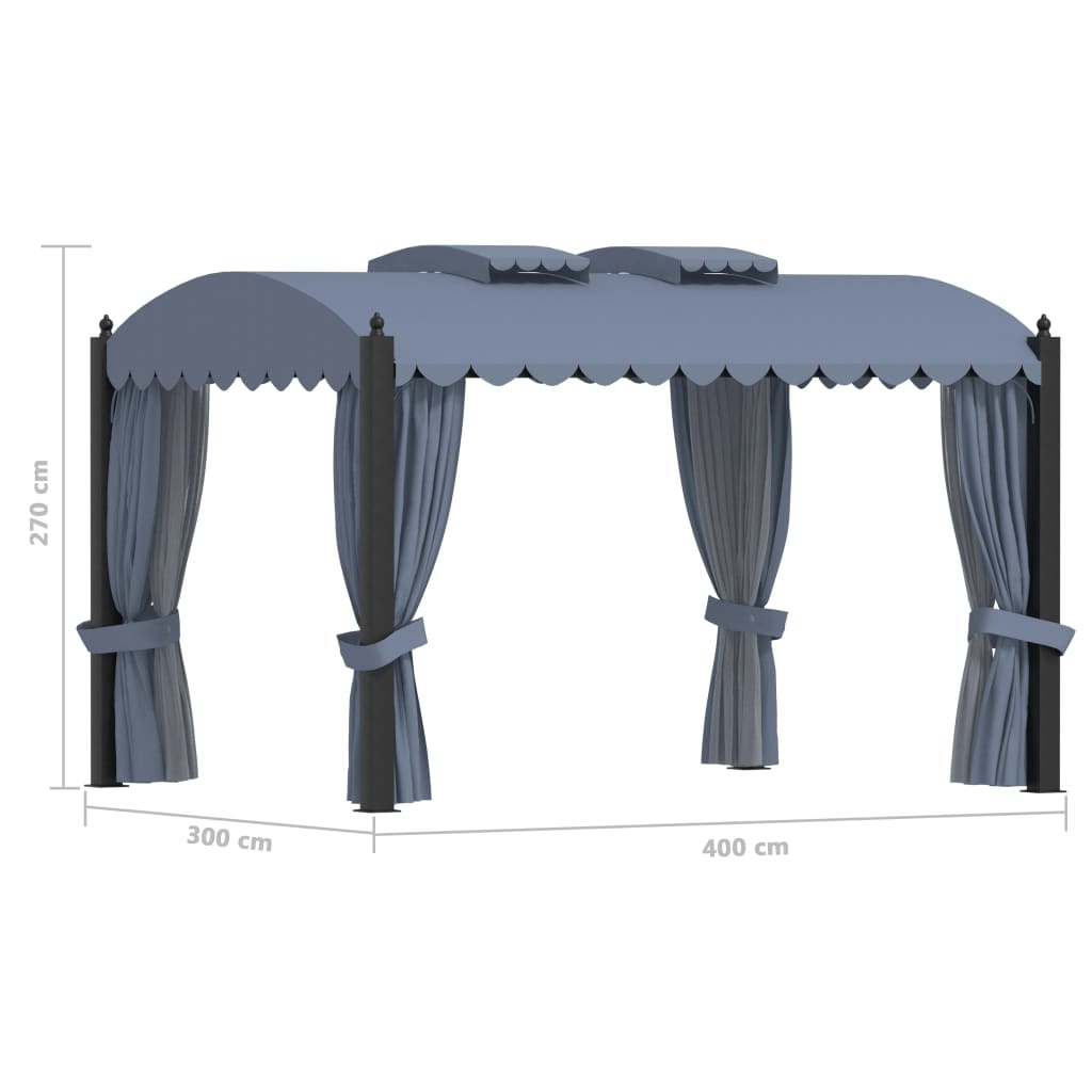 Gazebo With Curtains 3X4 M Anthracite Steel