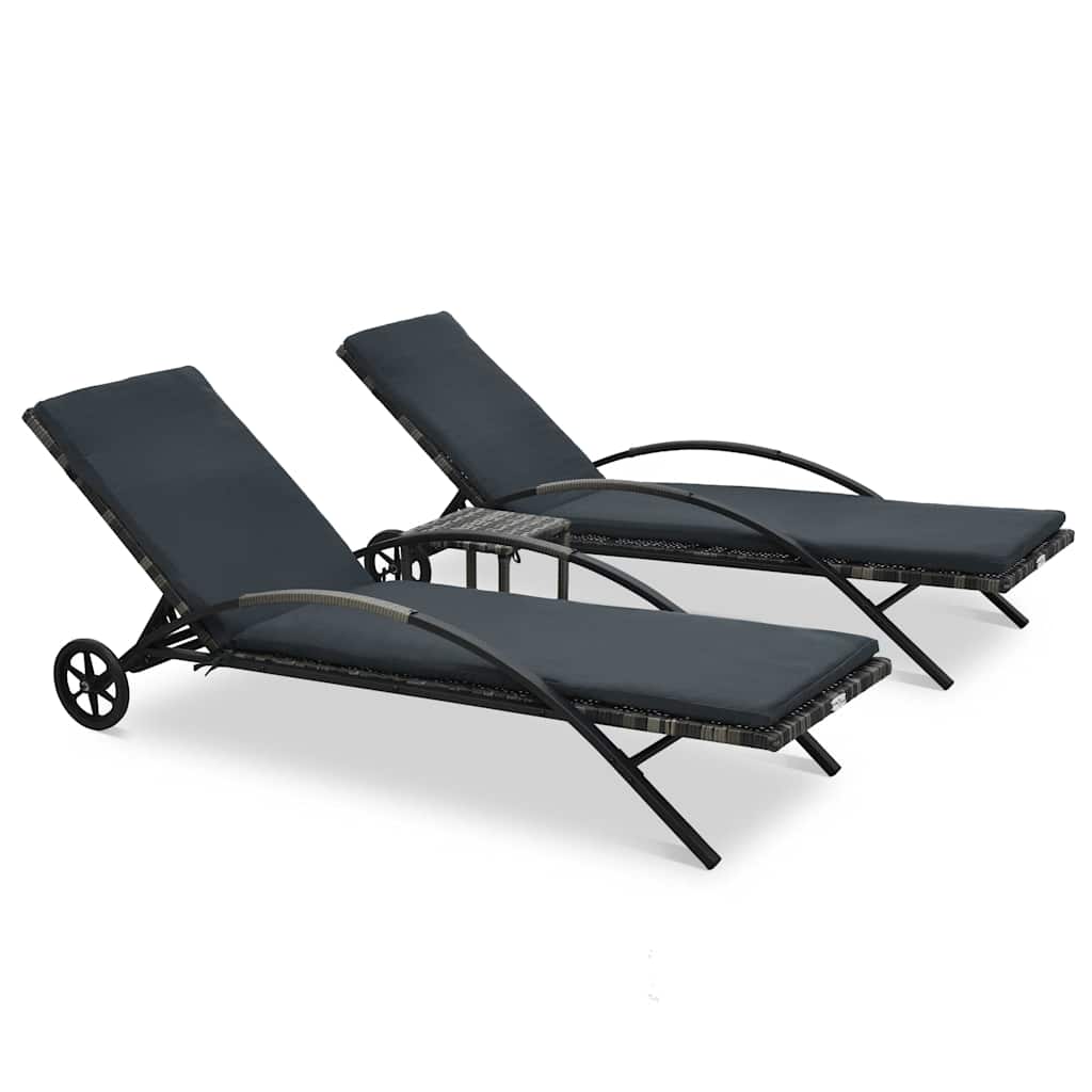 Sunloungers Poly Rattan Sun Loungers Table Garden Patio Recliner Bed Set 199.5 c