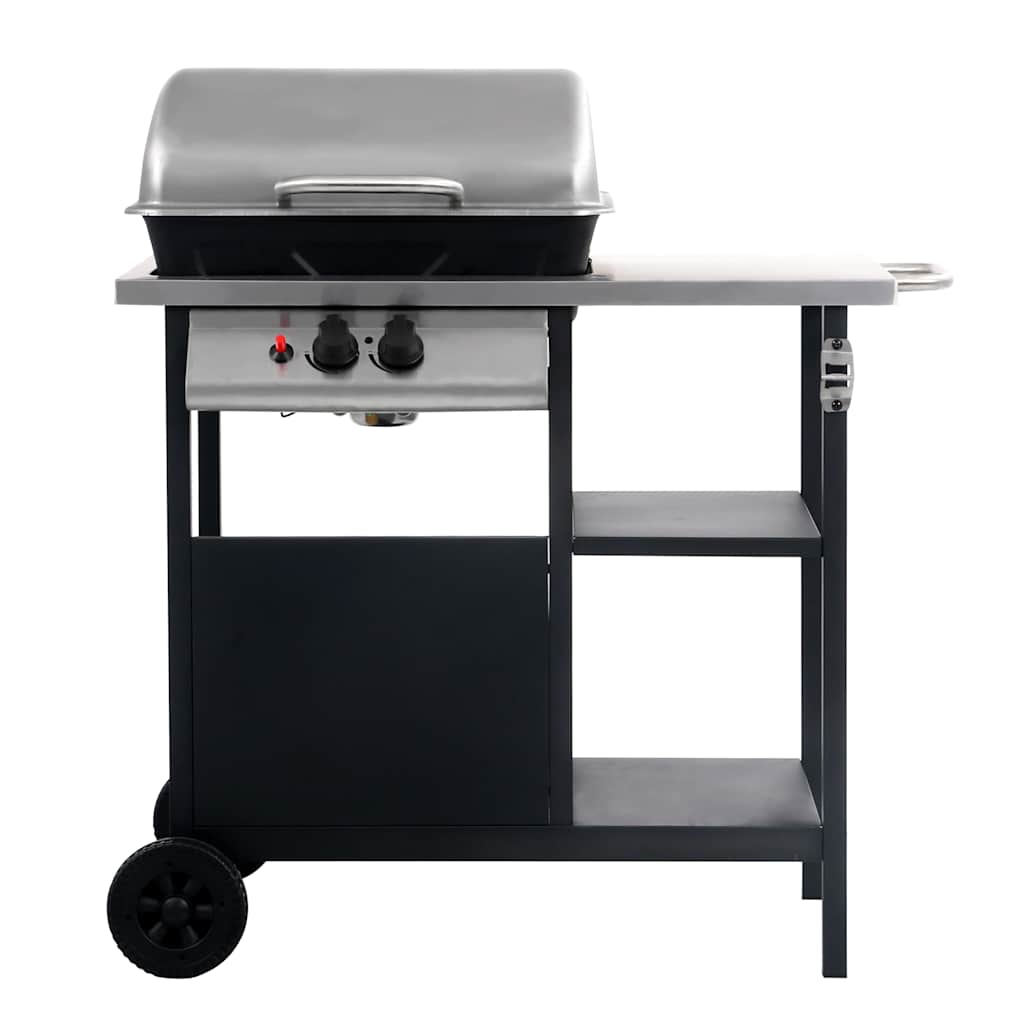 Outdoor Grills 2 Burner Gas Bbq Grill Barbecue Side Shelf & Wheels Black Silver