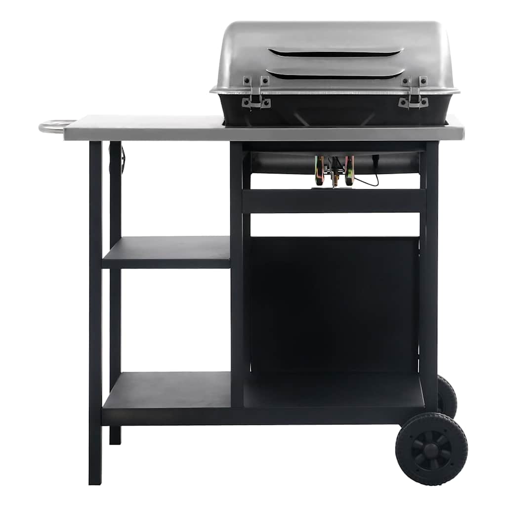 Outdoor Grills 2 Burner Gas Bbq Grill Barbecue Side Shelf & Wheels Black Silver