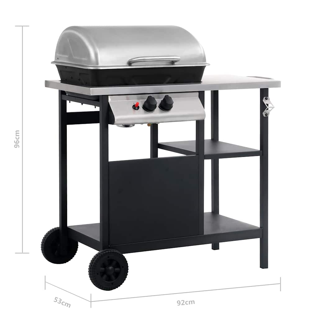 Outdoor Grills 2 Burner Gas Bbq Grill Barbecue Side Shelf & Wheels Black Silver