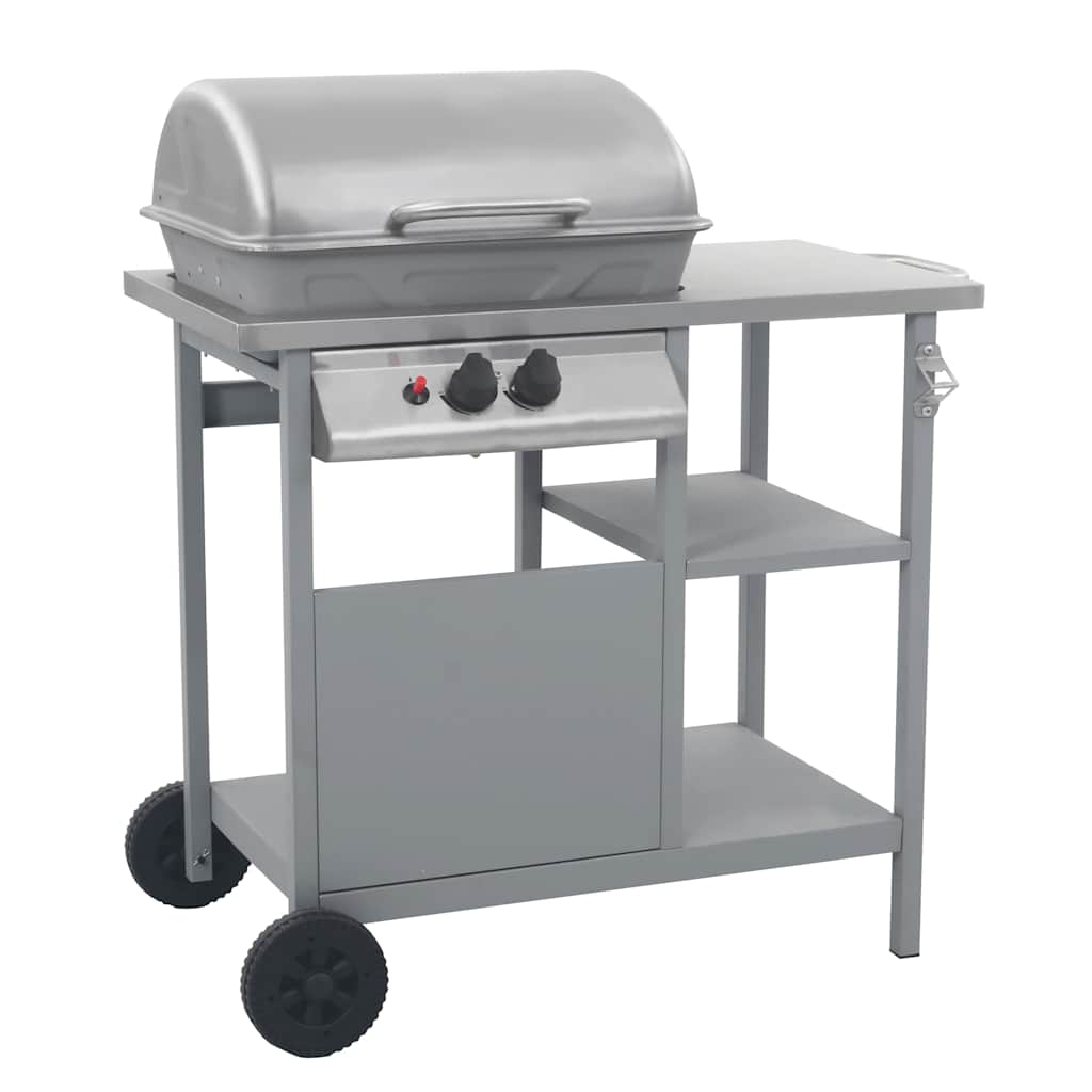 Outdoor Grills 2 Burner Gas Bbq Grill Barbecue Side Shelf & Wheels Black Silver
