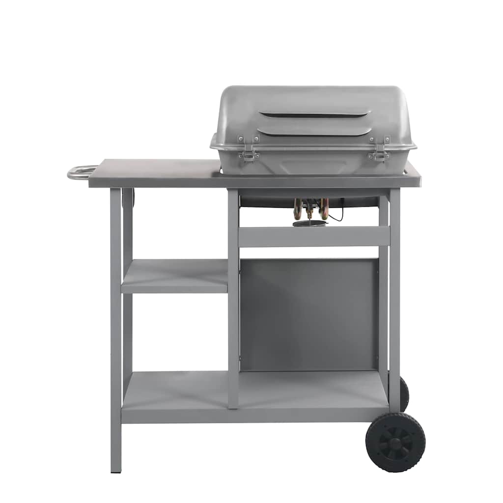 Outdoor Grills 2 Burner Gas BBQ Grill Barbecue Side Shelf & Wheels black silver