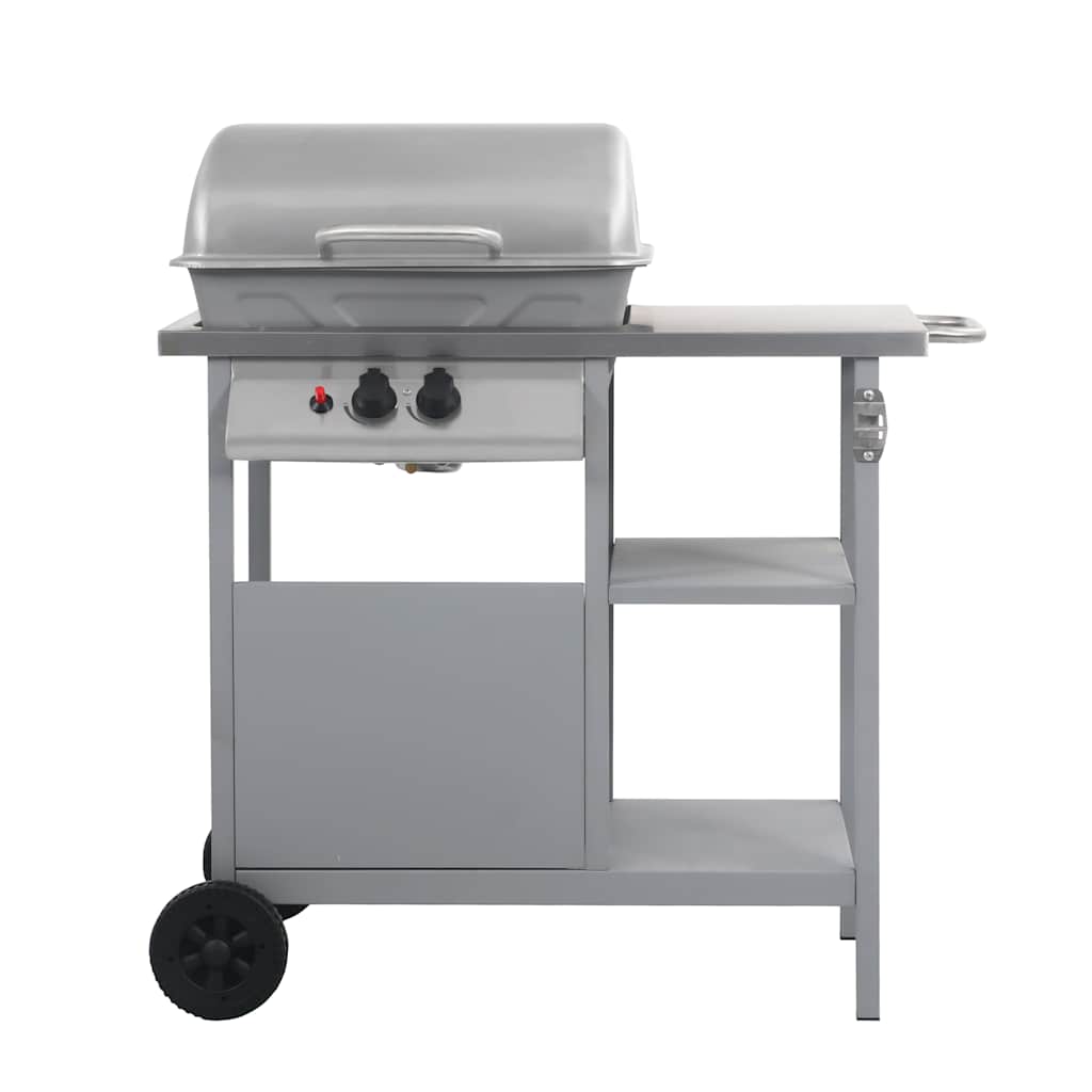 Outdoor Grills 2 Burner Gas BBQ Grill Barbecue Side Shelf & Wheels black silver