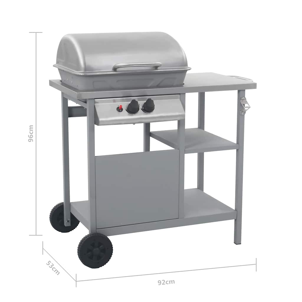 Outdoor Grills 2 Burner Gas BBQ Grill Barbecue Side Shelf & Wheels black silver