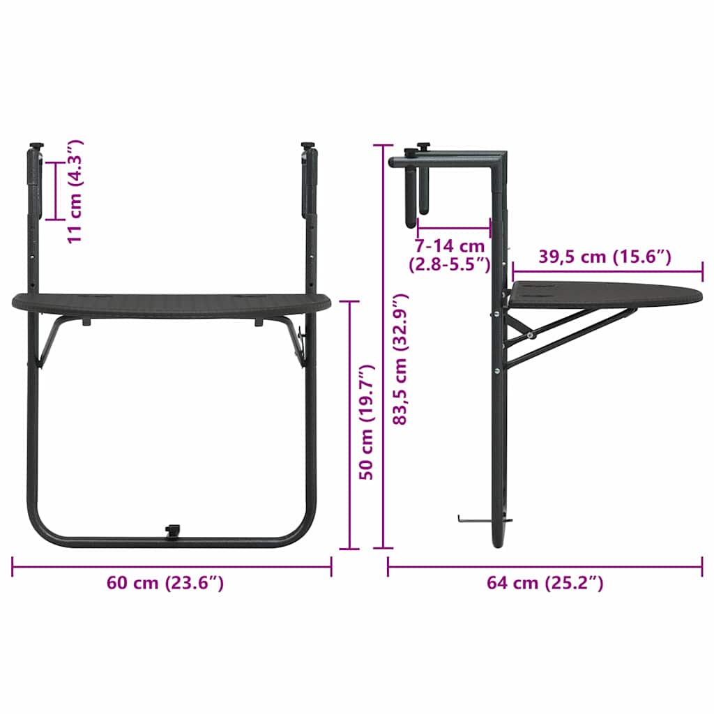 Hanging Balcony Table 60X64X83.5 Cm Plastic Rattan Look