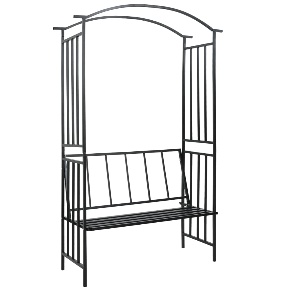 Garden Arch With Bench Black 128X50X207 Cm Iron