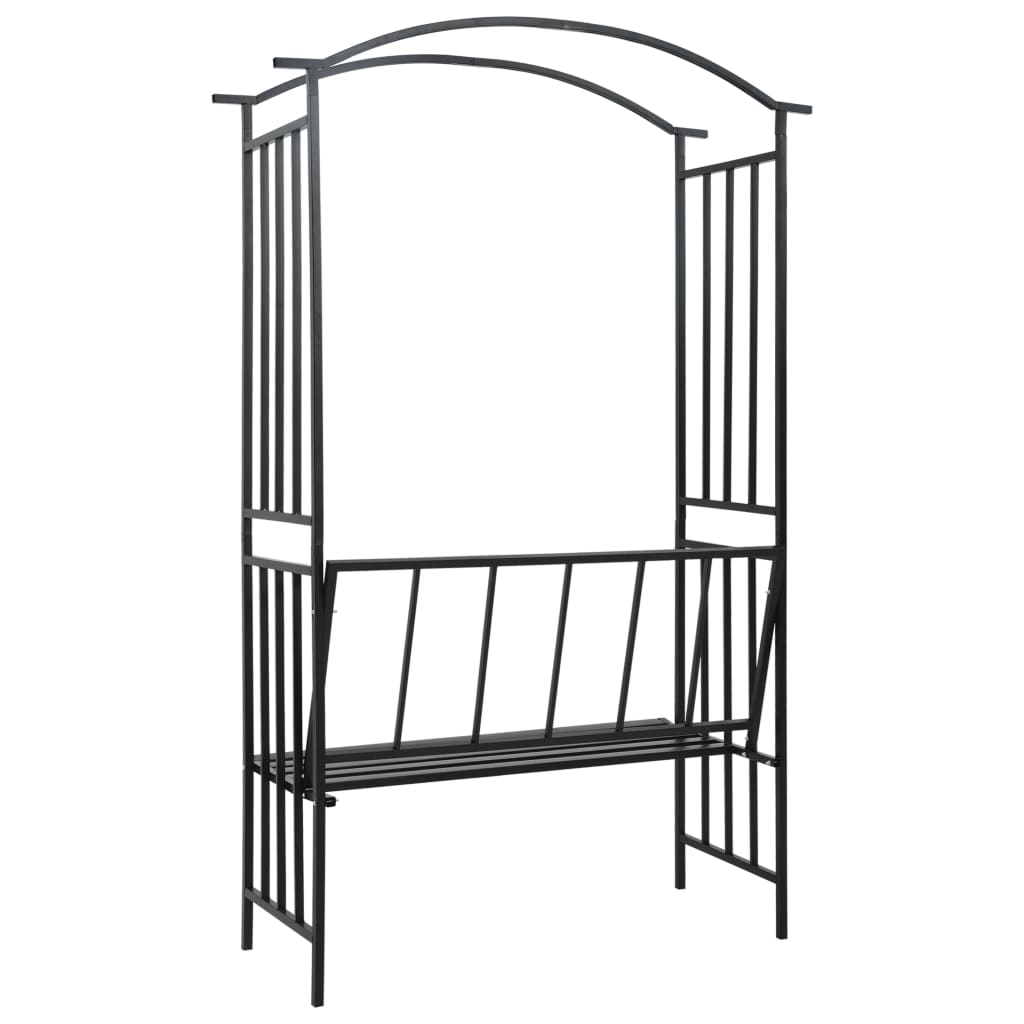 Garden Arch With Bench Black 128X50X207 Cm Iron