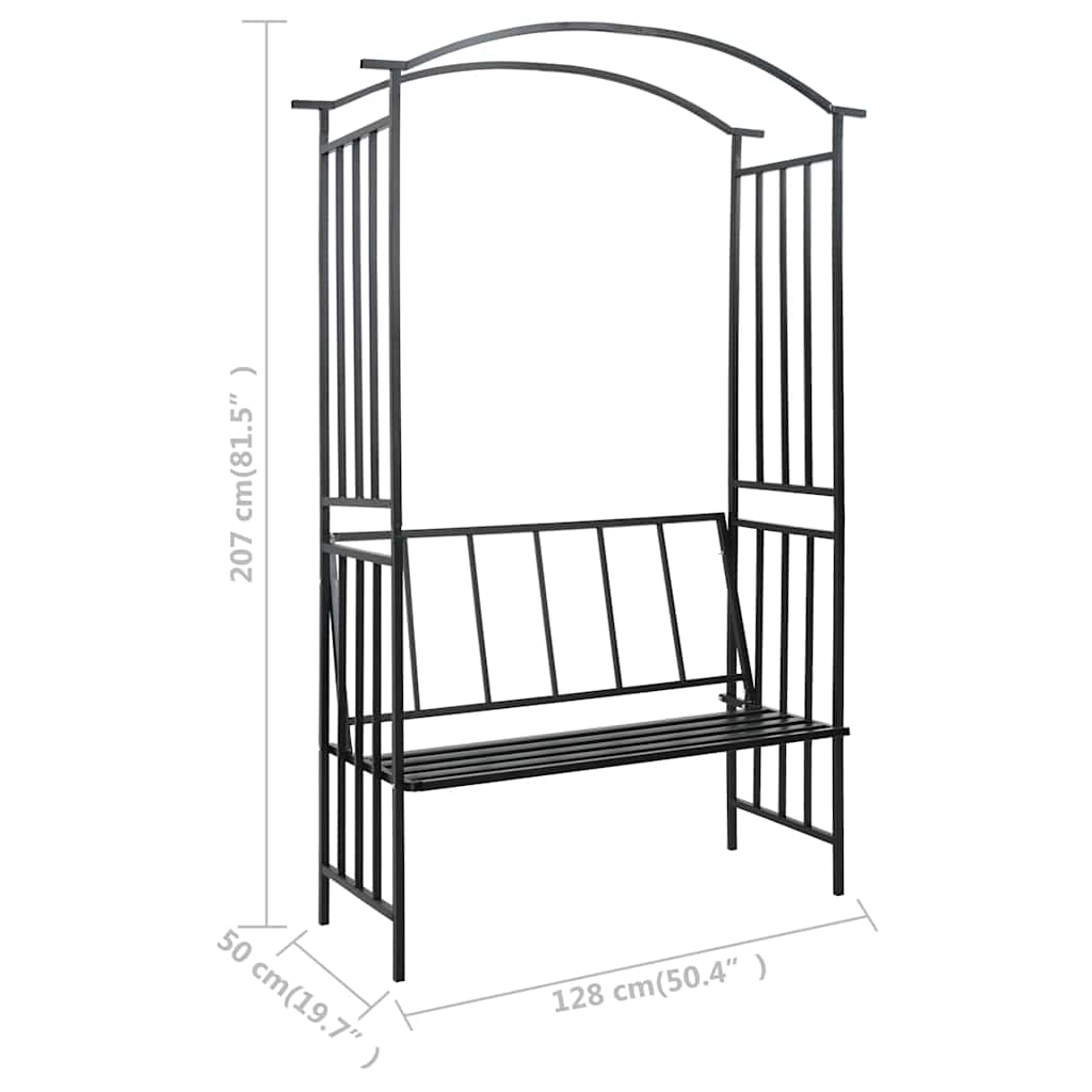 Garden Arch With Bench Black 128X50X207 Cm Iron