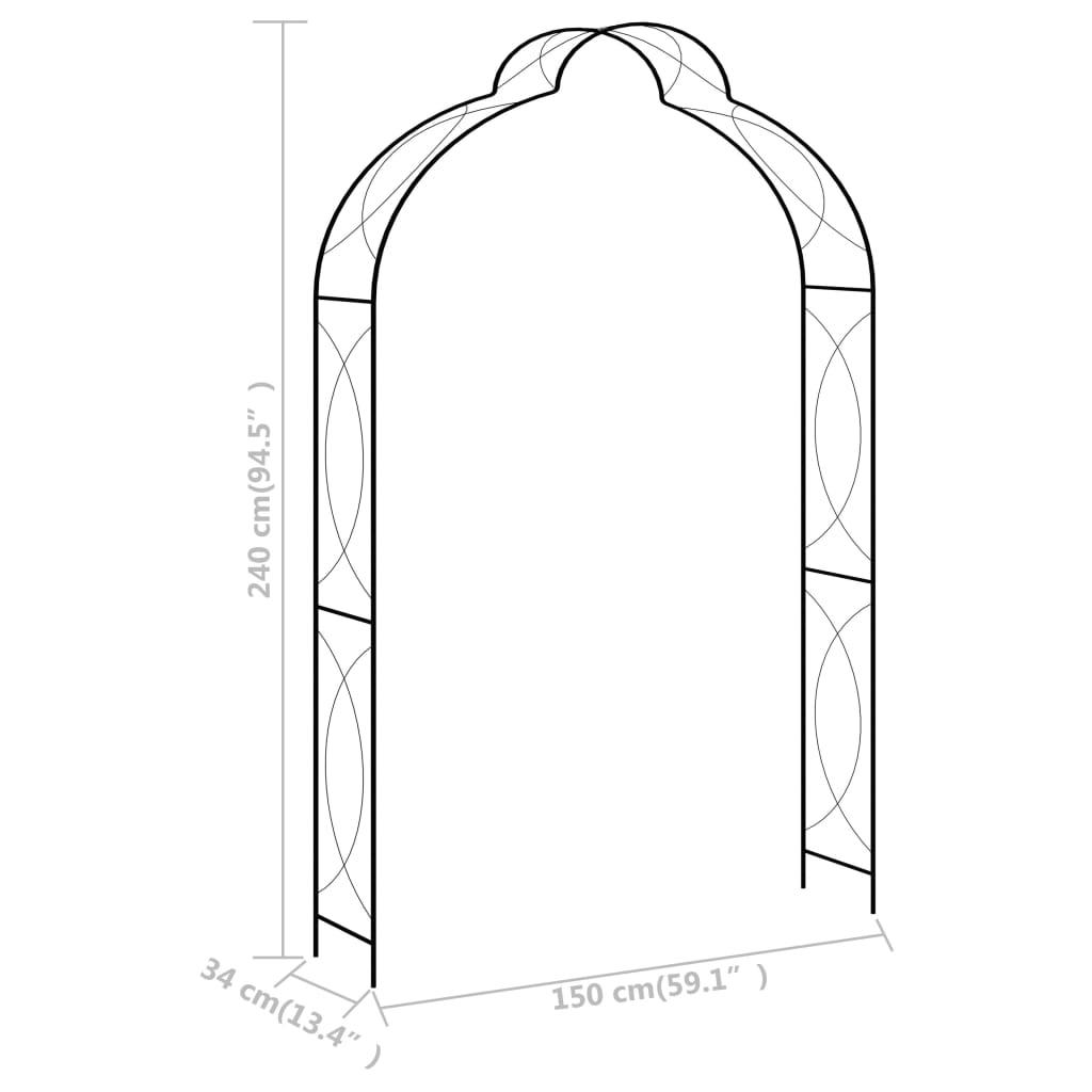 Garden Arch | Black | Powder-Coated Iron | Large | Decorative Inlays