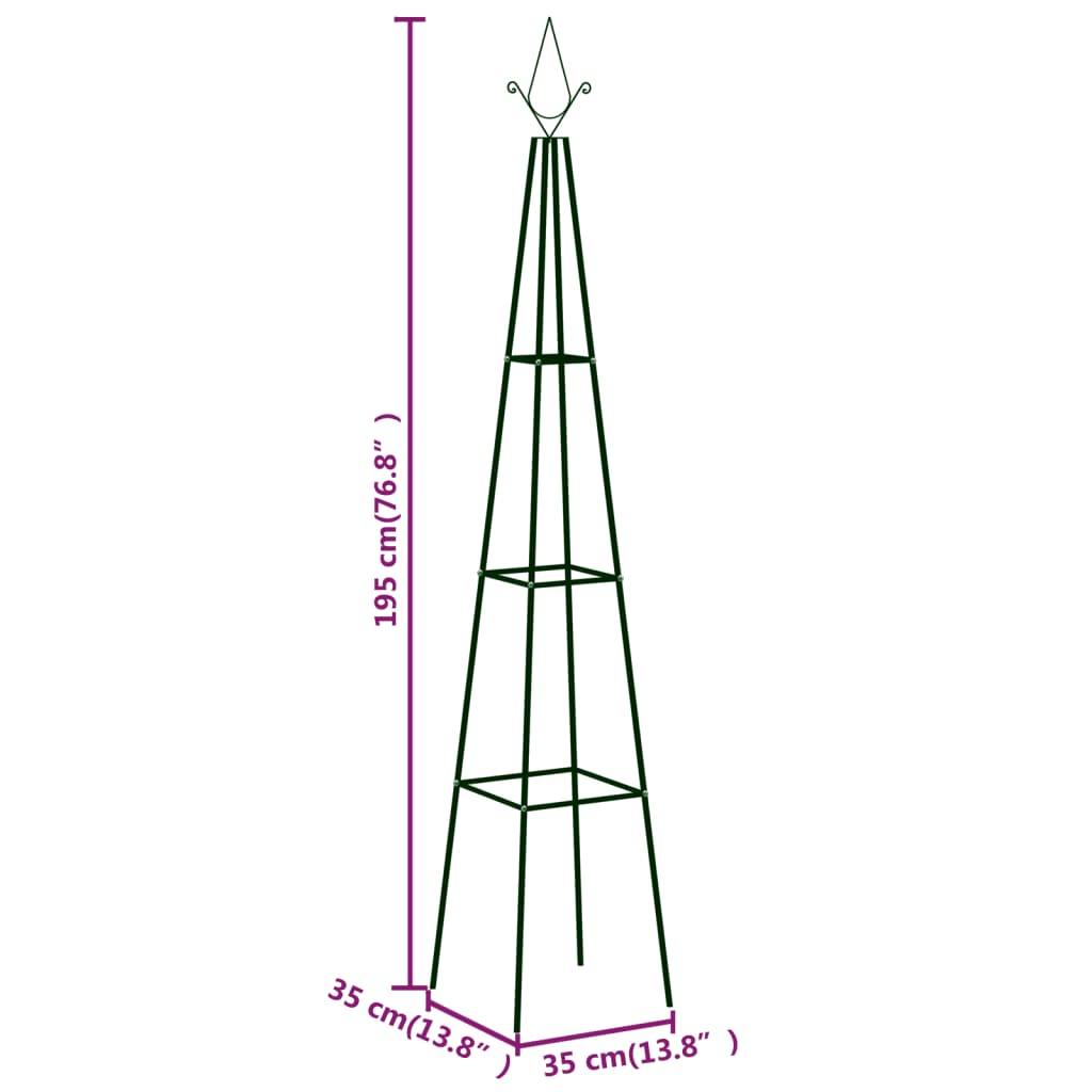 Garden Climbing Plant Racks 2 Pcs Dark Green 35X35X195 Cm Iron