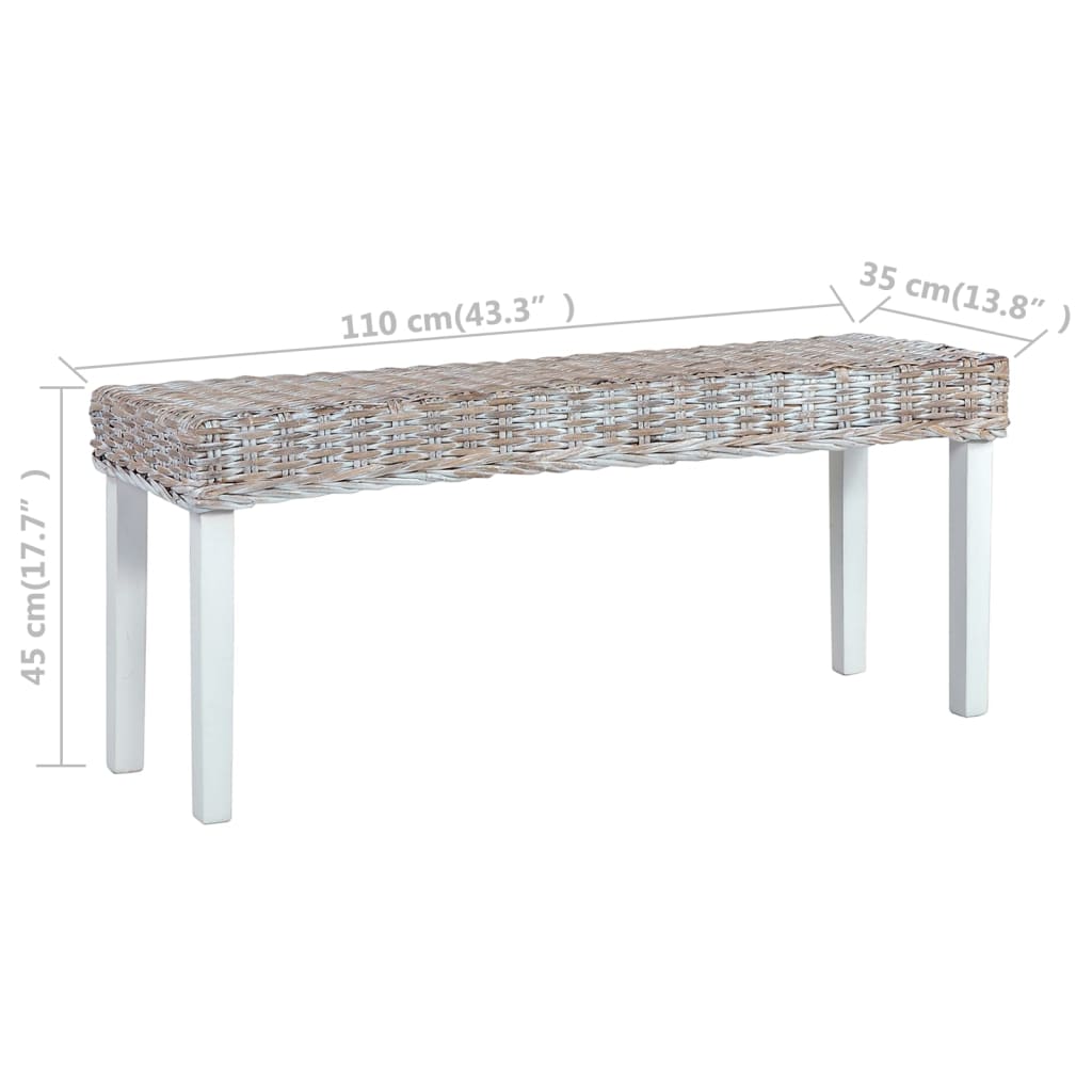 Bench 110 Cm Natural Kubu Rattan And Solid Mahogany Wood