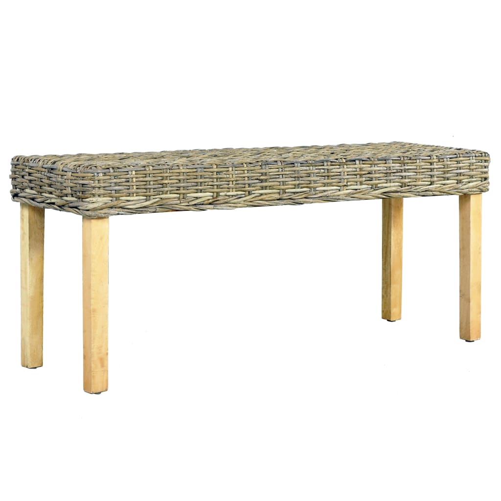 Bench 110 Cm Natural Kubu Rattan And Solid Mahogany Wood