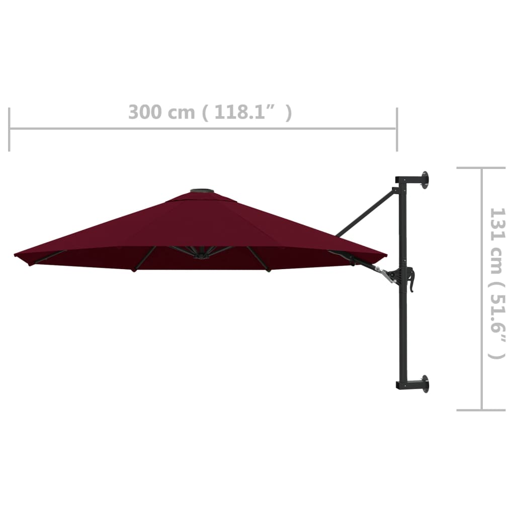 Wall-Mounted Garden Parasol With Metal Pole 300 Cm