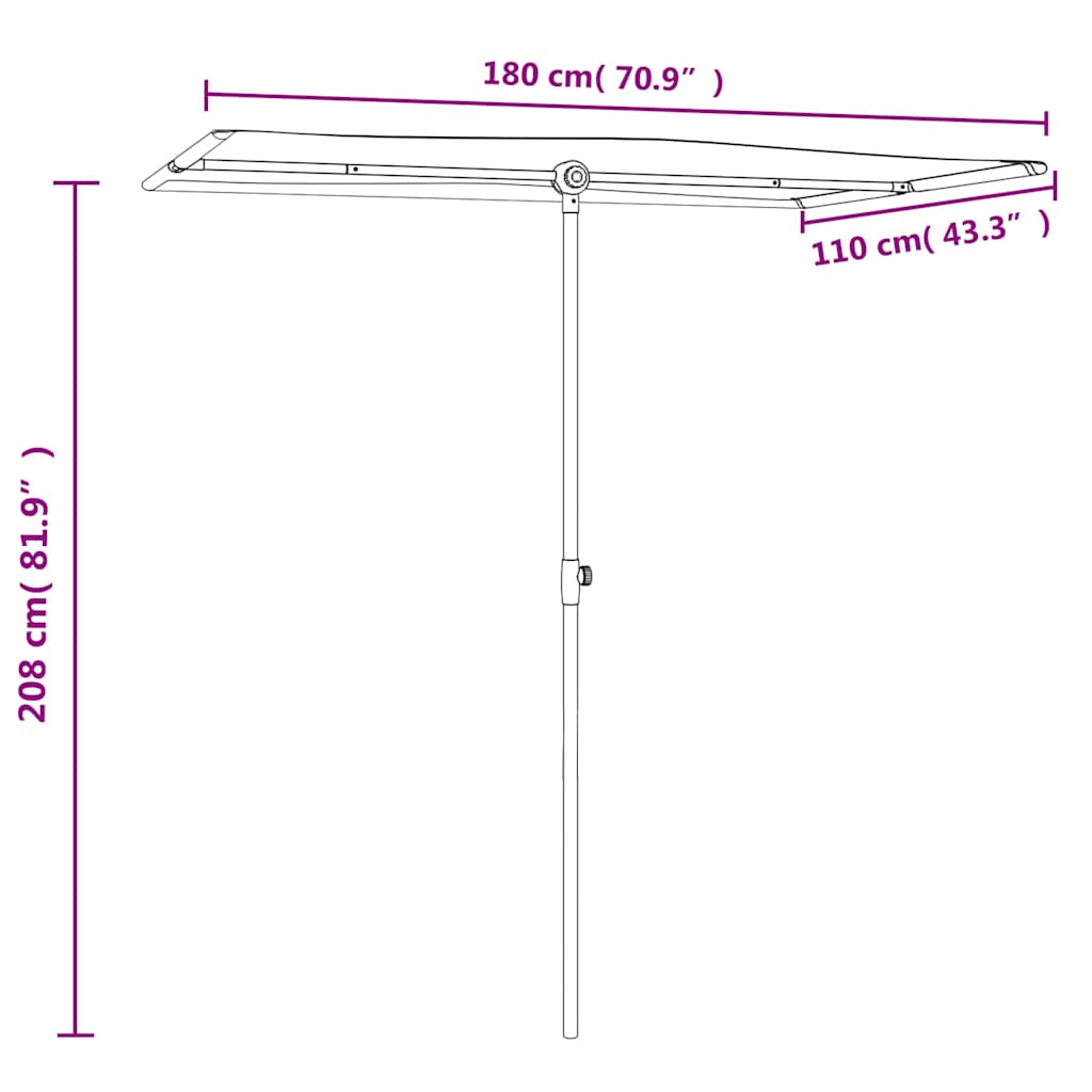 Garden Parasol Aluminium Pole 2X1.5 M black anthracite terracotta green taupe