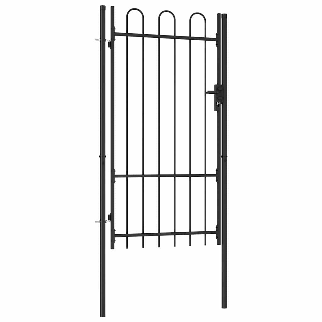 Garden Gate Black Steel 100X225Cm Spike Top Lockable Fence Outdoor Grey LED Blac