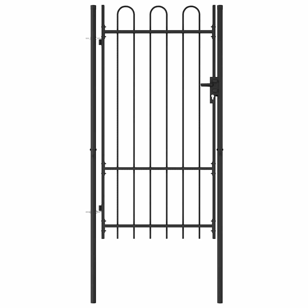 Garden Gate Black Steel 100X225Cm Spike Top Lockable Fence Outdoor Grey LED Blac