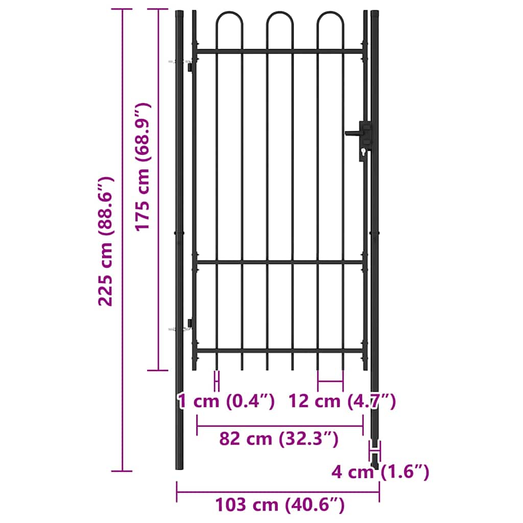 Garden Gate Black Steel 100X225Cm Spike Top Lockable Fence Outdoor Grey LED Blac