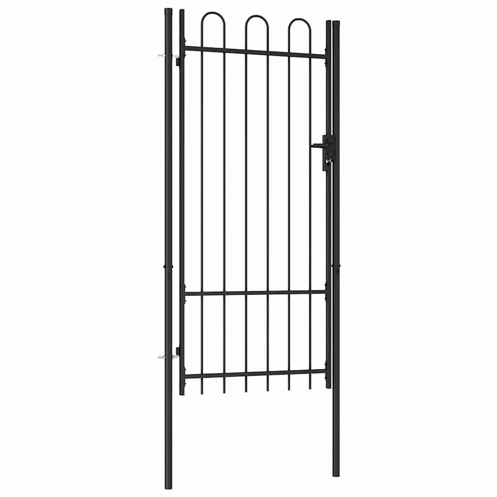 Garden Gate Black Steel 100X225Cm Spike Top Lockable Fence Outdoor Grey LED Blac