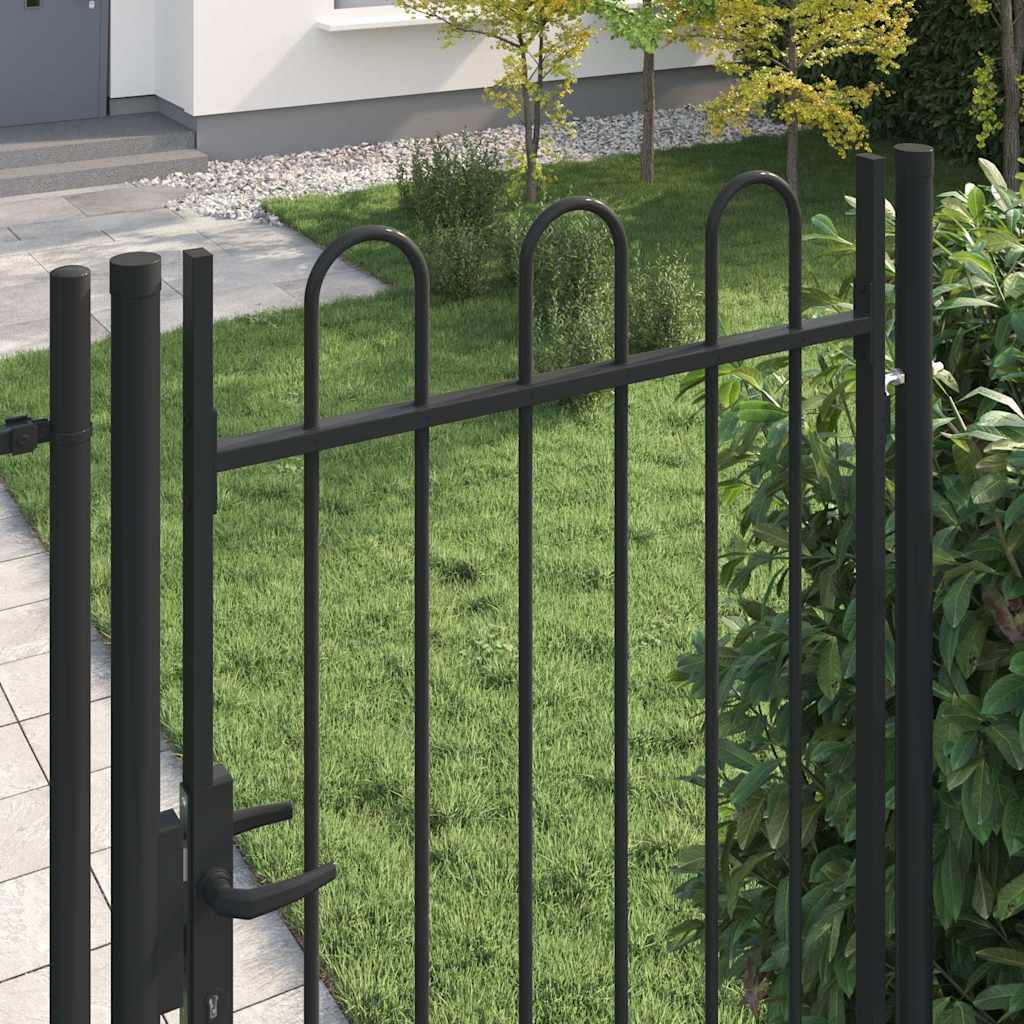 Garden Gate Black Steel 100X225Cm Spike Top Lockable Fence Outdoor Grey LED Blac
