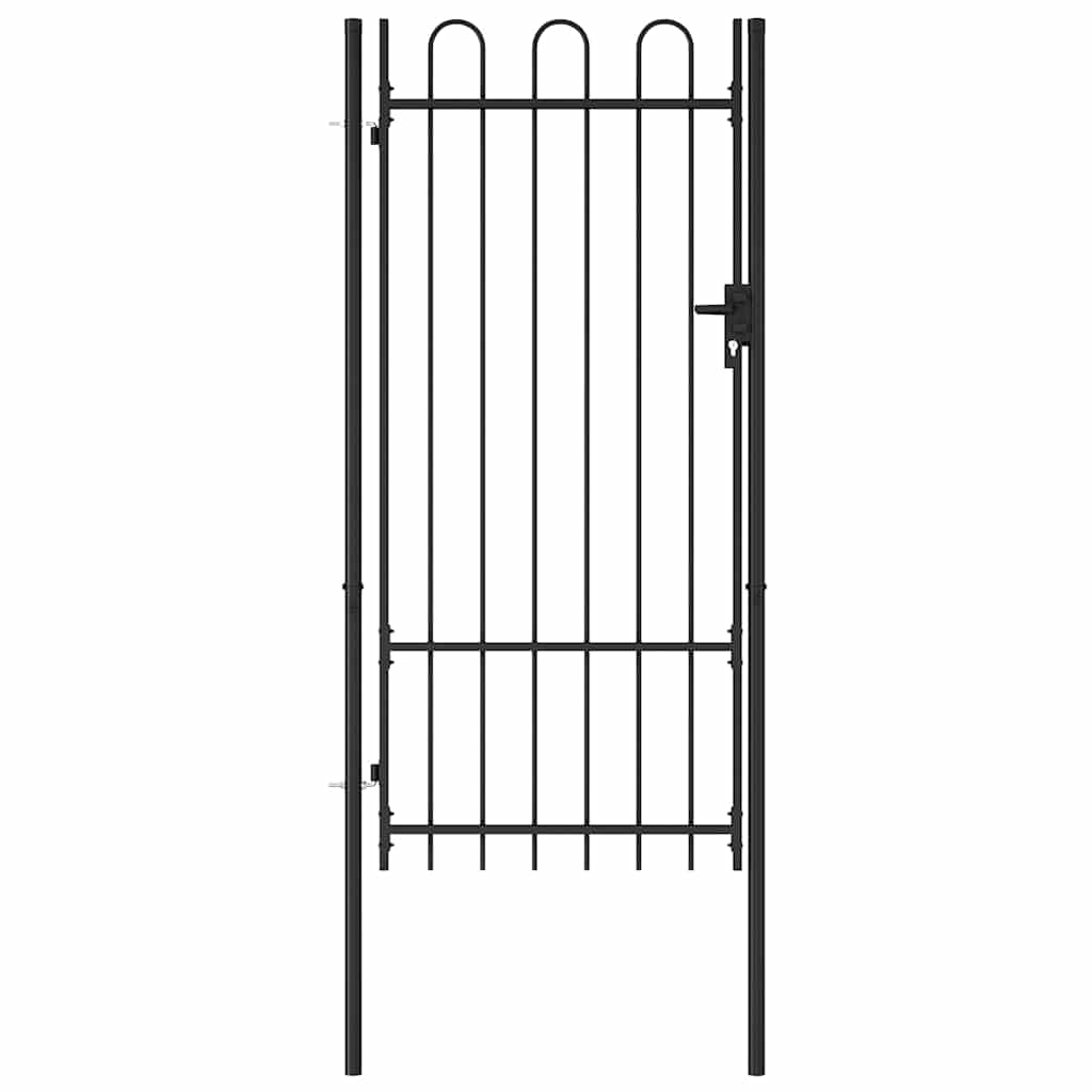 Garden Gate Black Steel 100X225Cm Spike Top Lockable Fence Outdoor Grey LED Blac