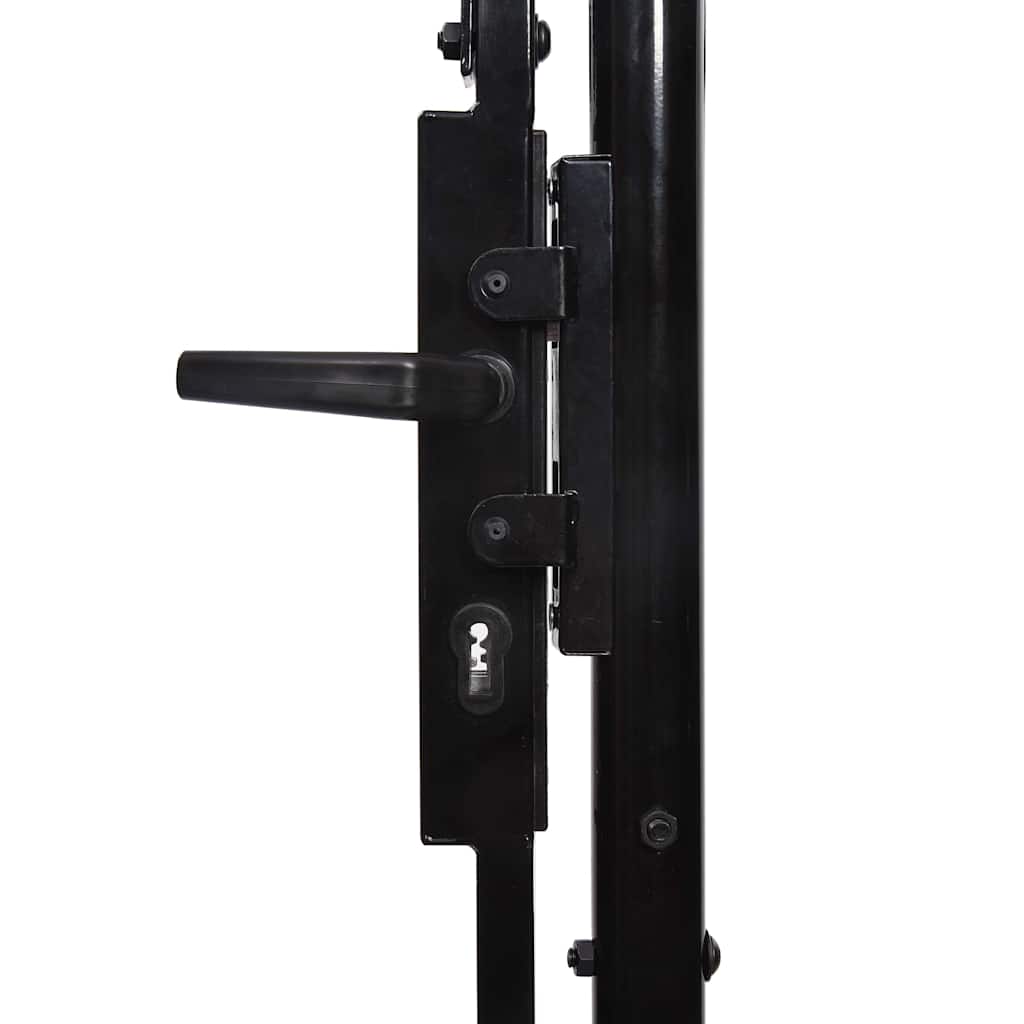 Garden Gate Black Steel 100X225Cm Spike Top Lockable Fence Outdoor Grey LED Blac