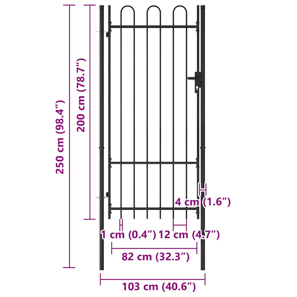 Garden Gate Black Steel 100X225Cm Spike Top Lockable Fence Outdoor Grey LED Blac
