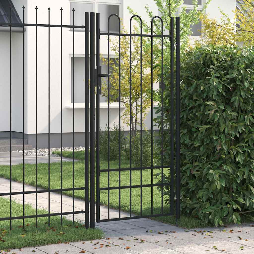 Garden Gate Black Steel 100X225Cm Spike Top Lockable Fence Outdoor Grey LED Blac