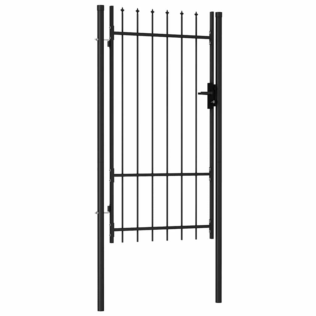 Garden Gate Black Steel 100X225Cm Spike Top Lockable Fence Outdoor Grey LED Blac
