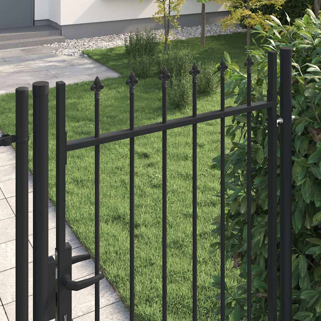 Garden Gate Black Steel 100X225Cm Spike Top Lockable Fence Outdoor Grey LED Blac