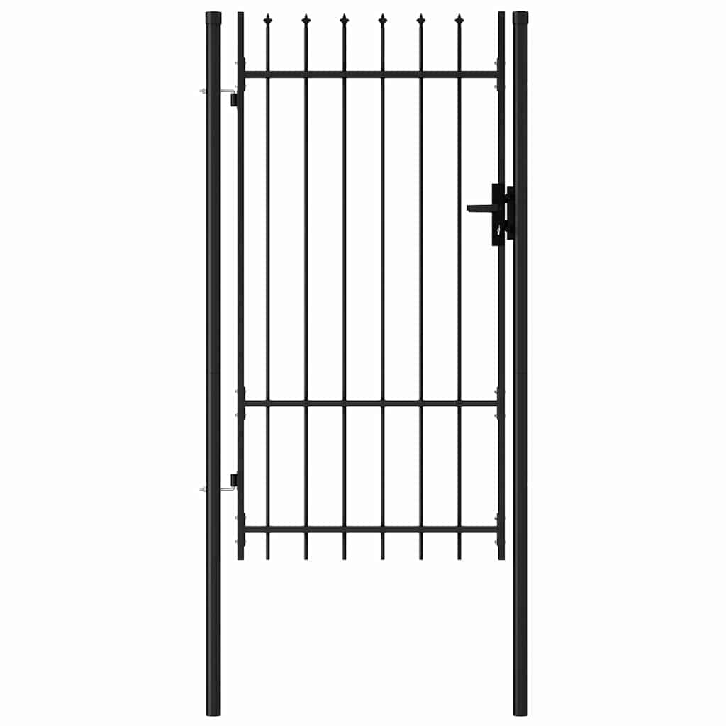 Garden Gate Black Steel 100X225Cm Spike Top Lockable Fence Outdoor Grey LED Blac