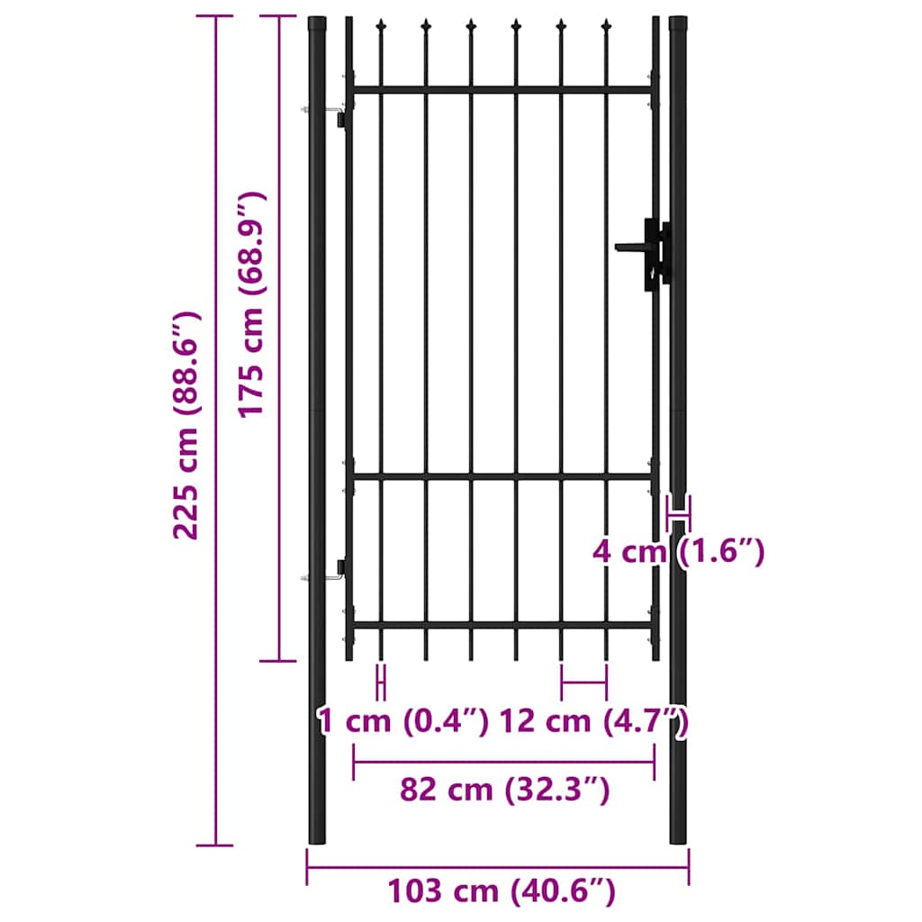 Garden Gate Black Steel 100X225Cm Spike Top Lockable Fence Outdoor Grey LED Blac