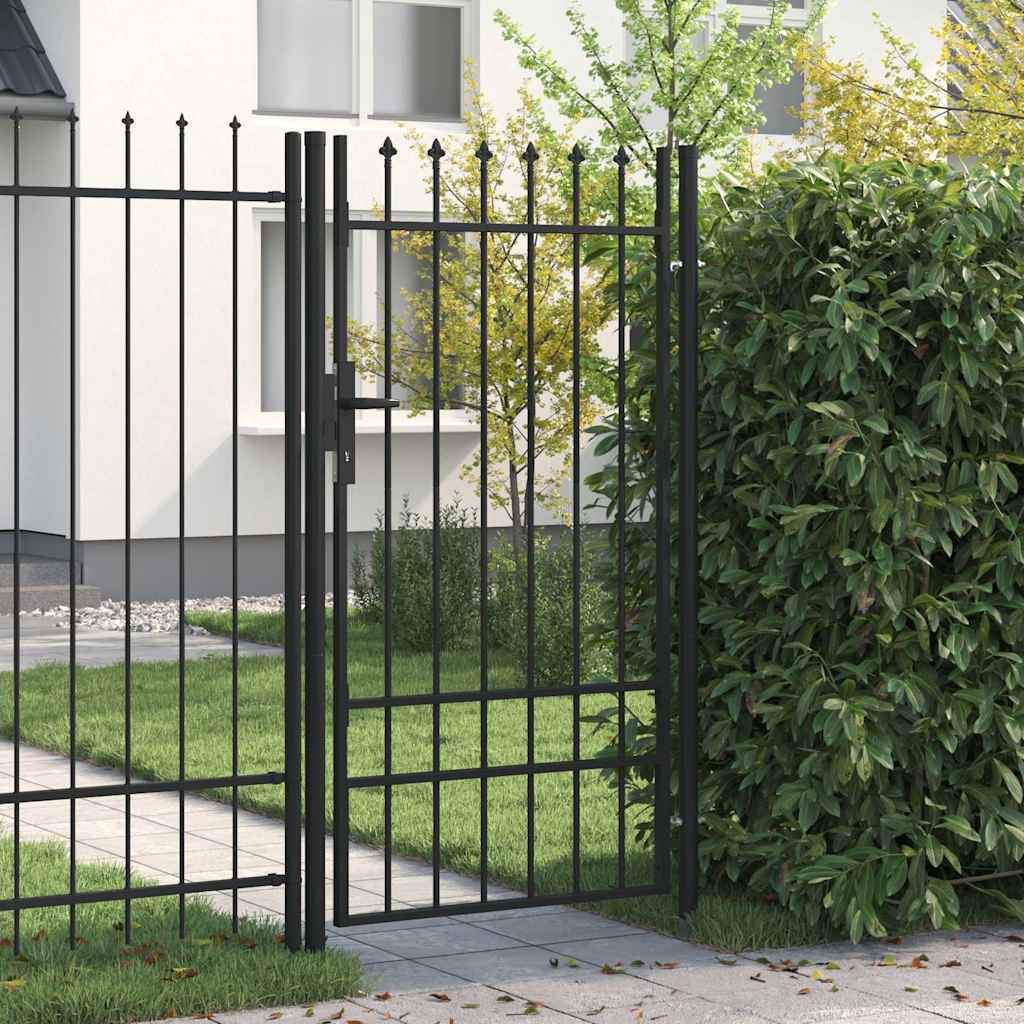 Garden Gate Black Steel 100X225Cm Spike Top Lockable Fence Outdoor Grey LED Blac