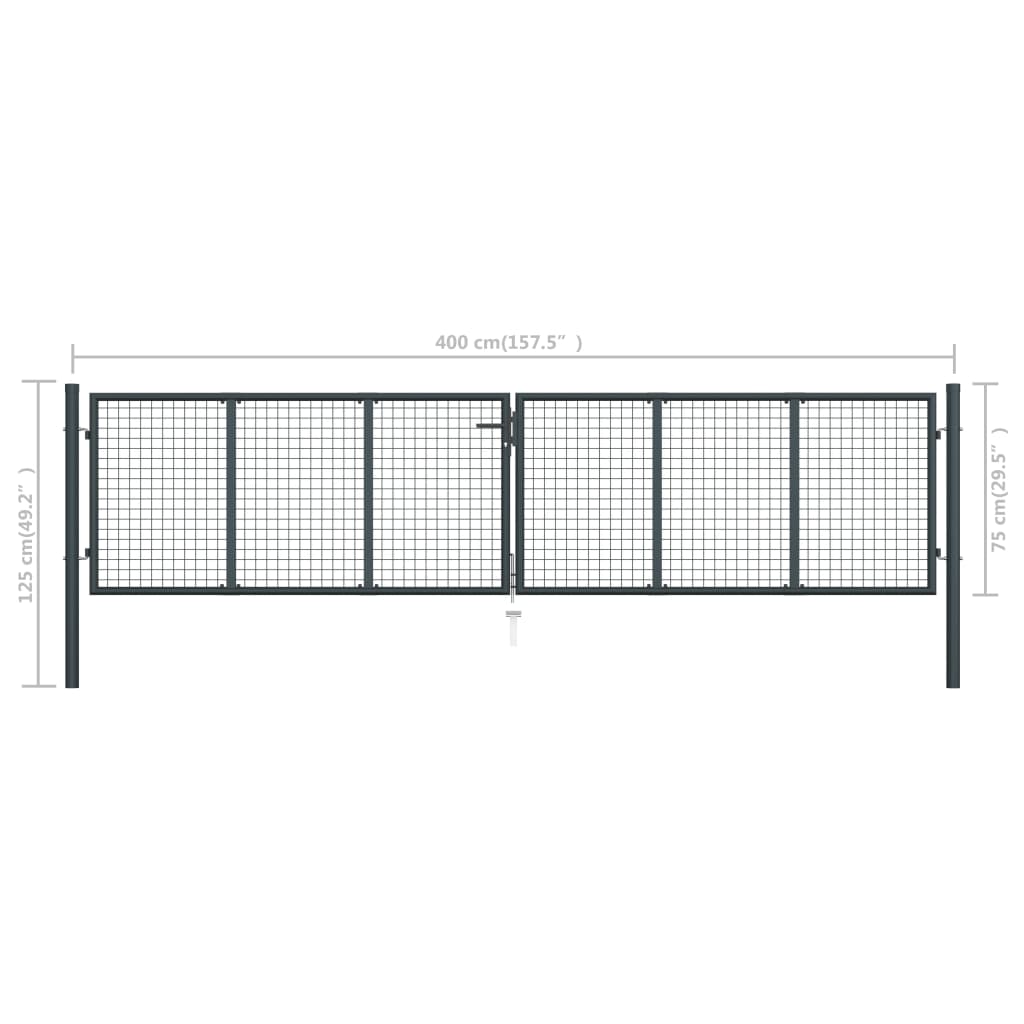 Mesh Garden Gate Galvanised Steel 400X75 Cm Grey
