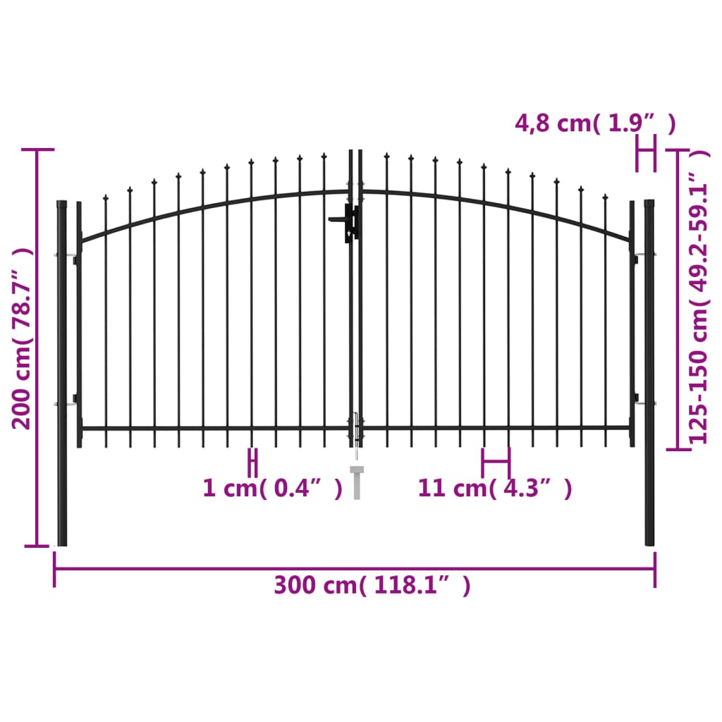 Fence Gate Woerden Double Door With Spike Top 299.5X199.5 Cm