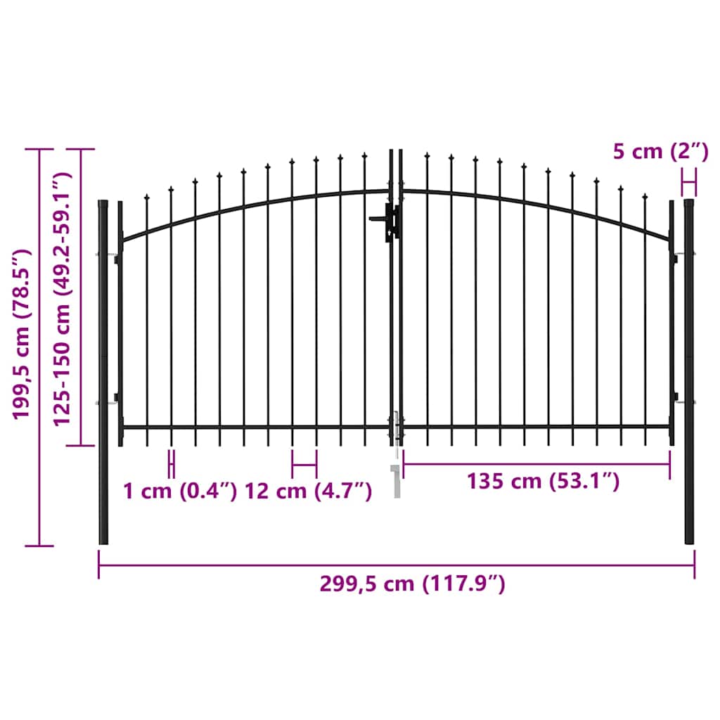 Fence Gate Woerden Double Door With Spike Top 299.5X199.5 Cm