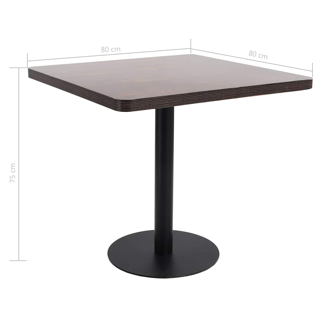Dining Table Bistro Dark Brown 80X80 Cm Mdf Dark brown and black steel